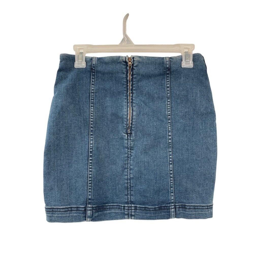 Free People Denim Mini Skirt Womens Size 6 Blue Jean Skirt Zip Back - Picture 2 of 13